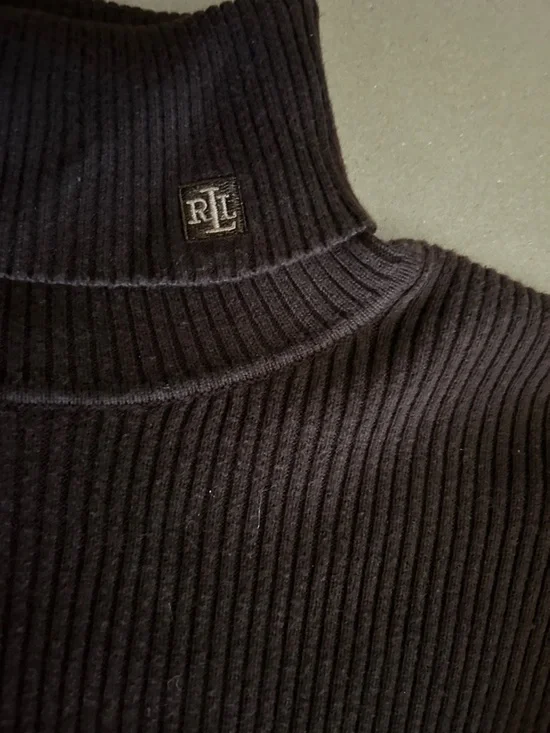Ralph Lauren Black Ribbed Turtleneck Long Sleeve Top - Picture 3 of 5